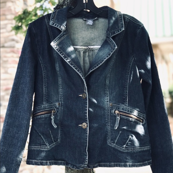 Vintage Jackets & Blazers - Vintage Gem 90’s Motto Jean Blazer Jacket